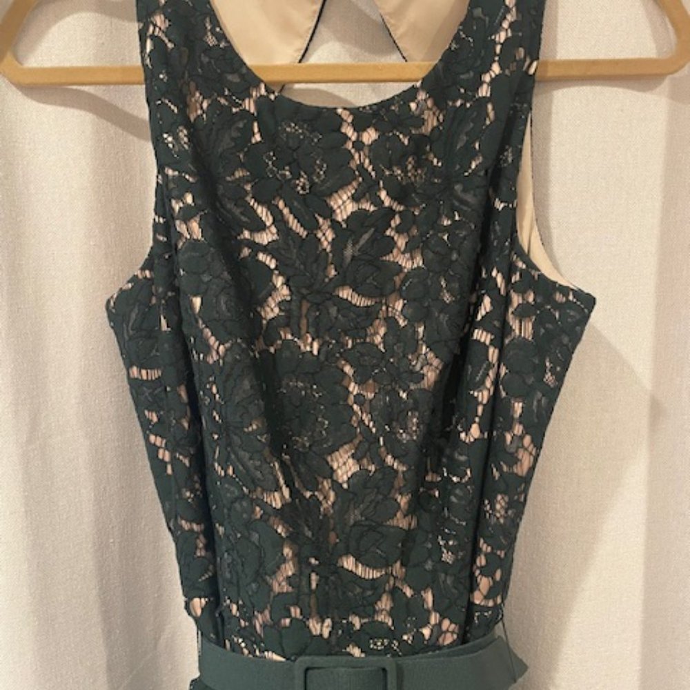 EMERALD GREEN/NUDE GUIPURE LACE DRESS - SIZE 10 - Picture 2 of 7